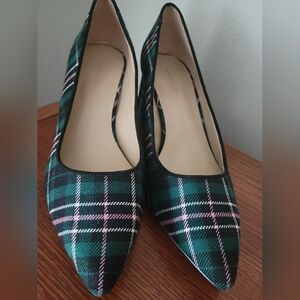 Ann Taylor Women's 6.5M Plaid Block Heeled Pump Blk, Green,Pink, White MSRP $148